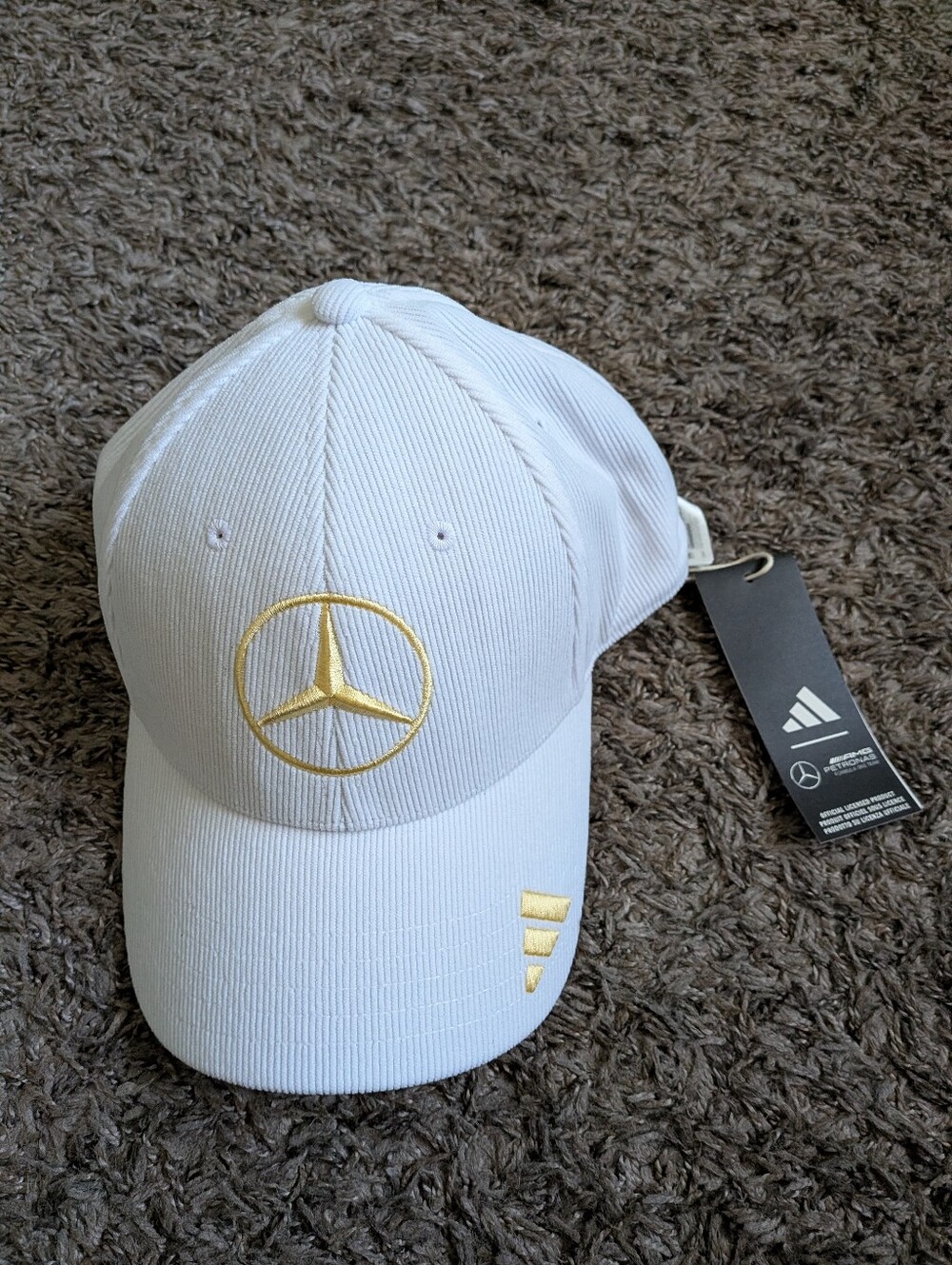 NWT Adidas x Mercedes AMG Petronas F1 White Corduroy Adjustable Hat Men's